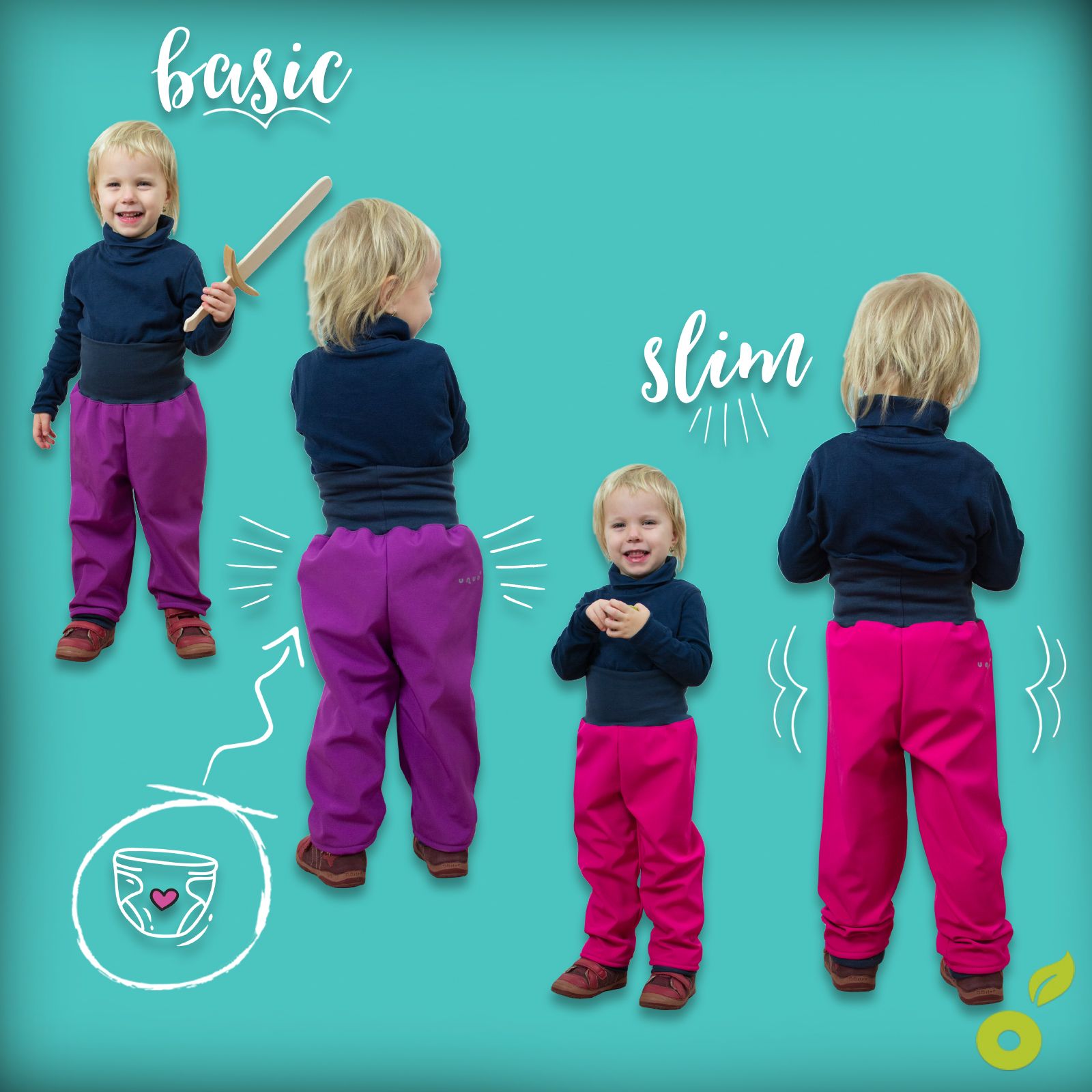 unuo Batolecí softshellové kalhoty bez zateplení Malinové + reflexní obrázek Evžen (Softshell toddler trousers, no insulation, raspberry) Velikost (Size): 98/104 SLIM - obrázek 10