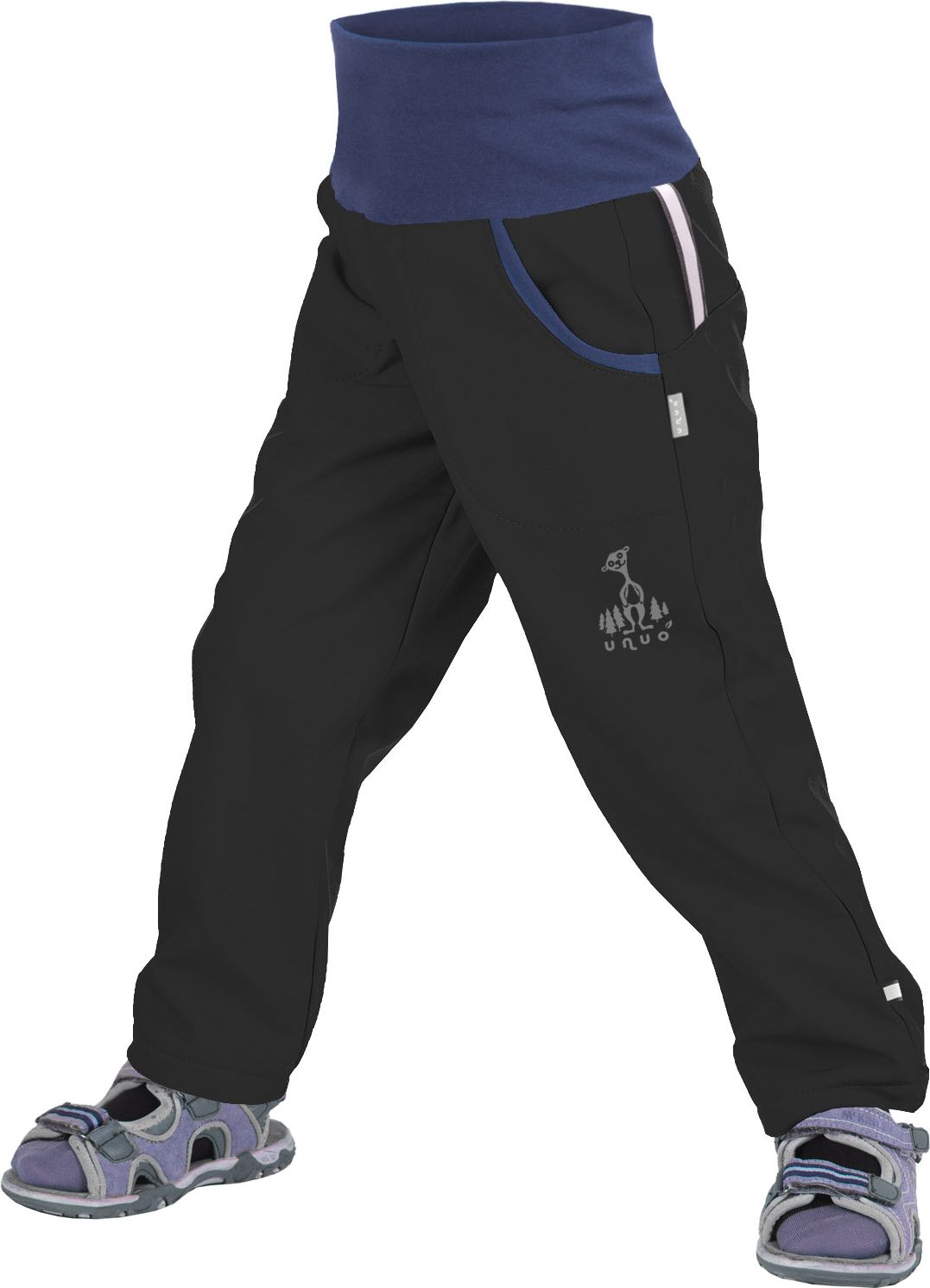 unuo softshellové kalhoty bez zateplení Černé + reflexní obrázek Evžen (Softshell kids trousers, no insulation, black) Velikost (Size): 98/104 - obrázek 1