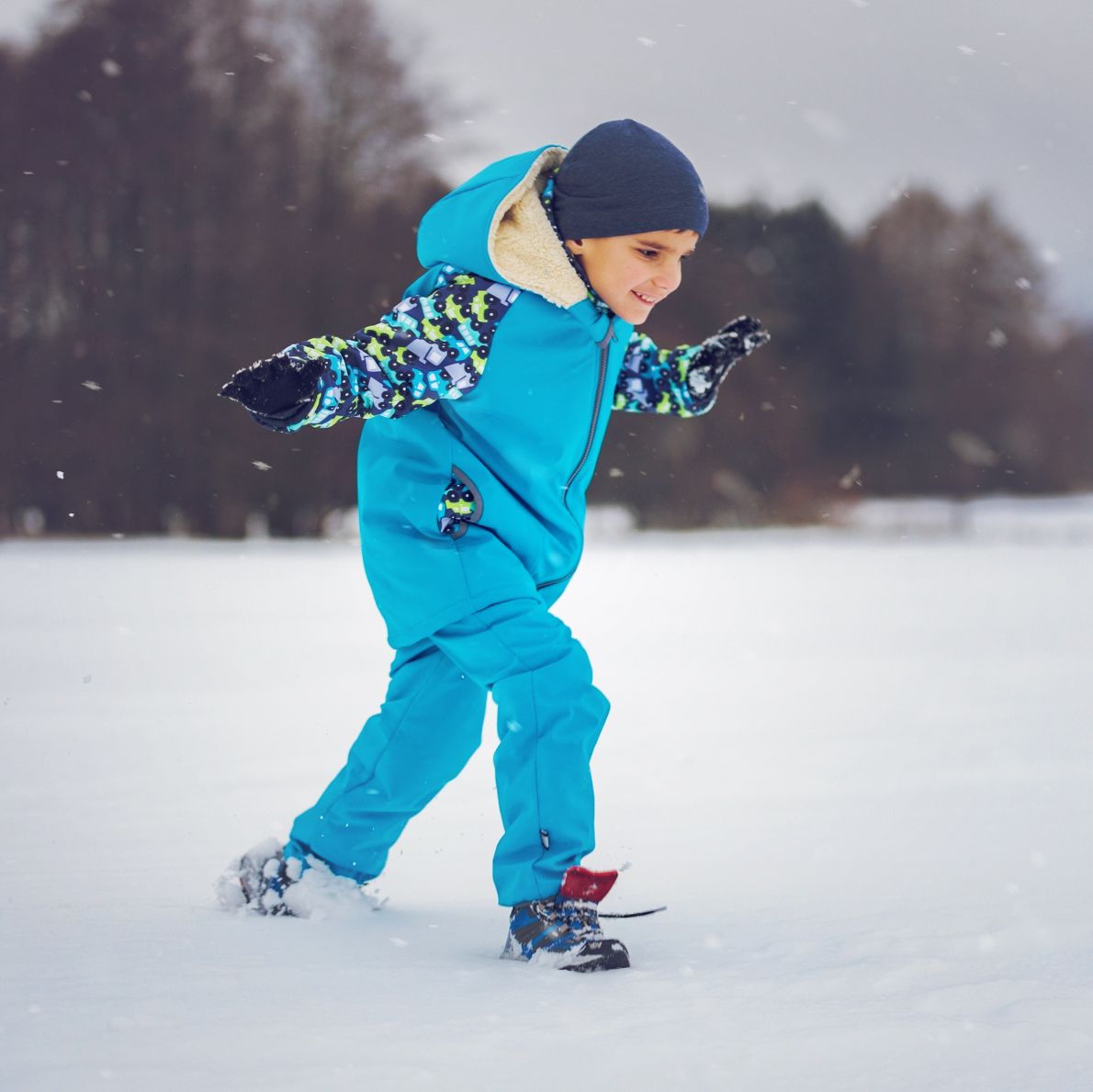 Unuo, Zimní softshellové oteplovačky batolecí, Fuchsiová, Souhvězdí medvěda holka (Softshell toddler winter trousers, Great Bear, fuchsia) Velikost (Size): 86/92 - obrázek 4