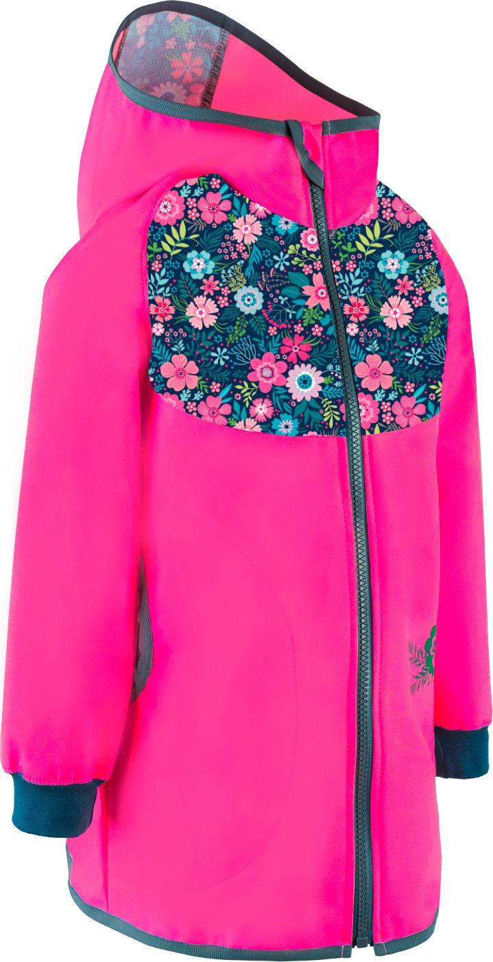Unuo, Softshellový kabátek bez zateplení, Fuchsiová, Květinky (softshell coat, no insulation, flowers, fuchsia) Velikost (Size): 92/98 - obrázek 1