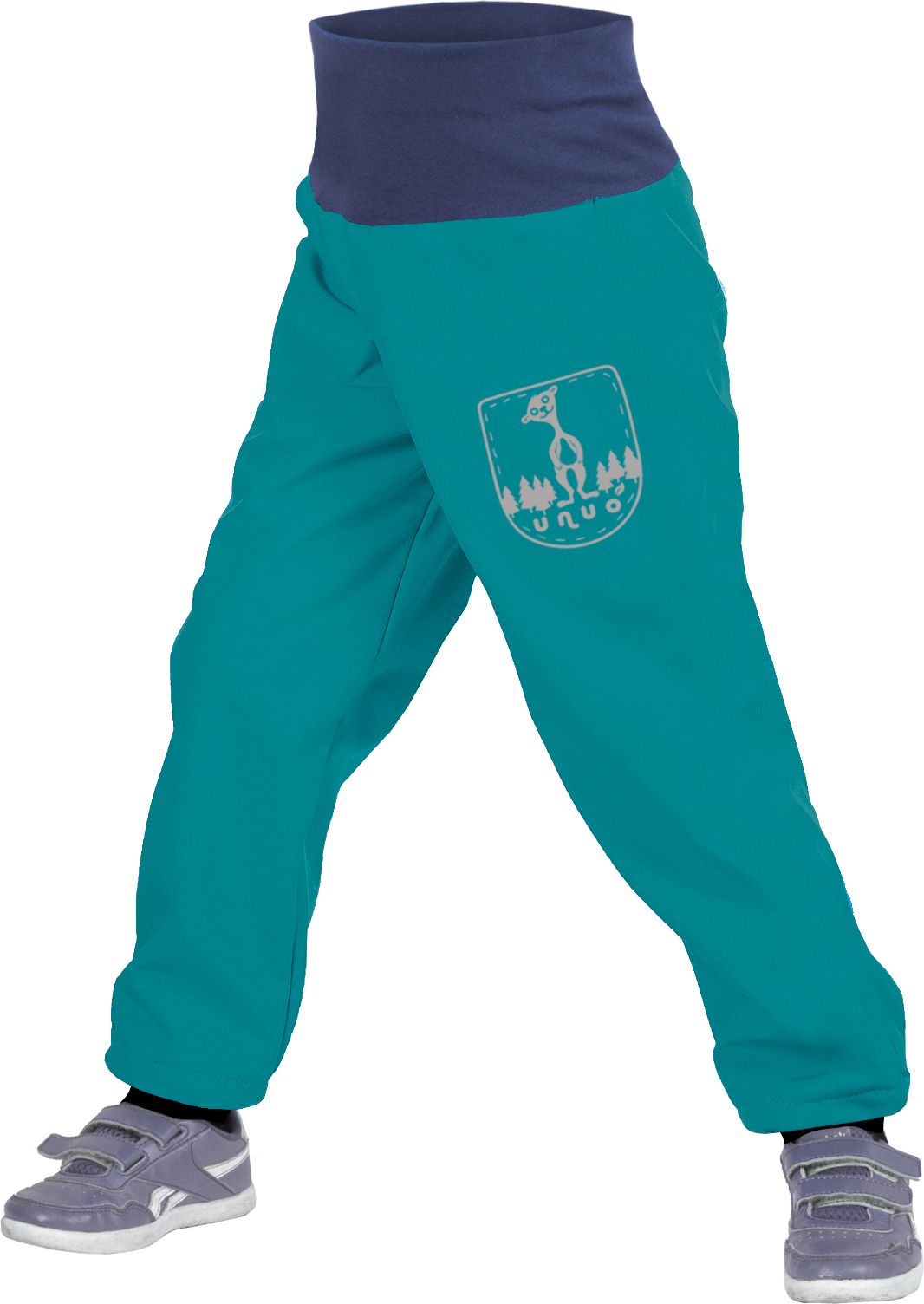 Unuo, Batolecí softshellové kalhoty s fleecem, Smaragdová + reflexní obrázek Evžen (Softshell toodler trousers) Velikost (Size): 80/86 - obrázek 1