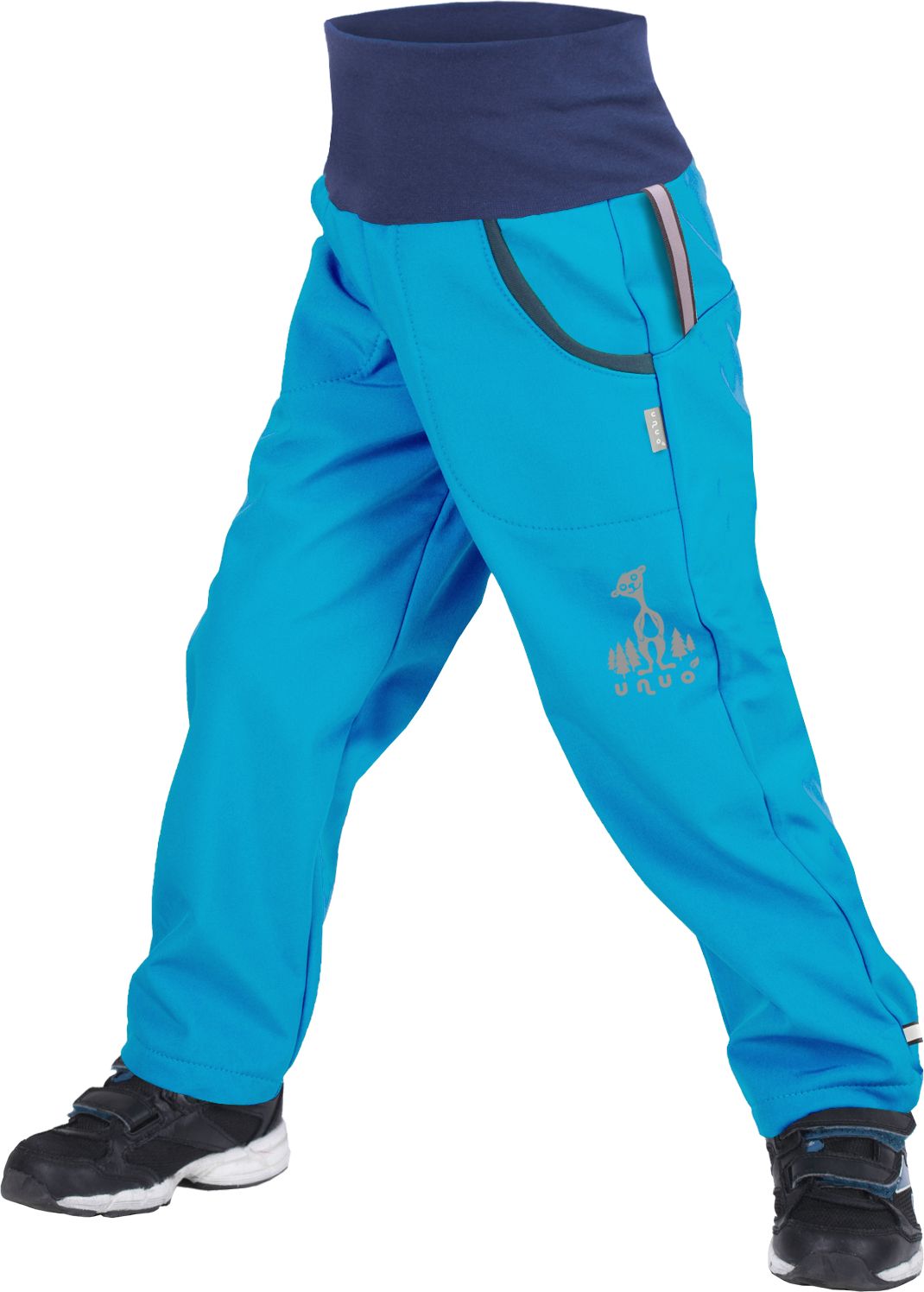 unuo softshellové kalhoty s fleecem Tyrkysové + reflexní obrázek Evžen (Softshell kids trousers with fleece, turquoise) Velikost (Size): 128/134 - obrázek 1