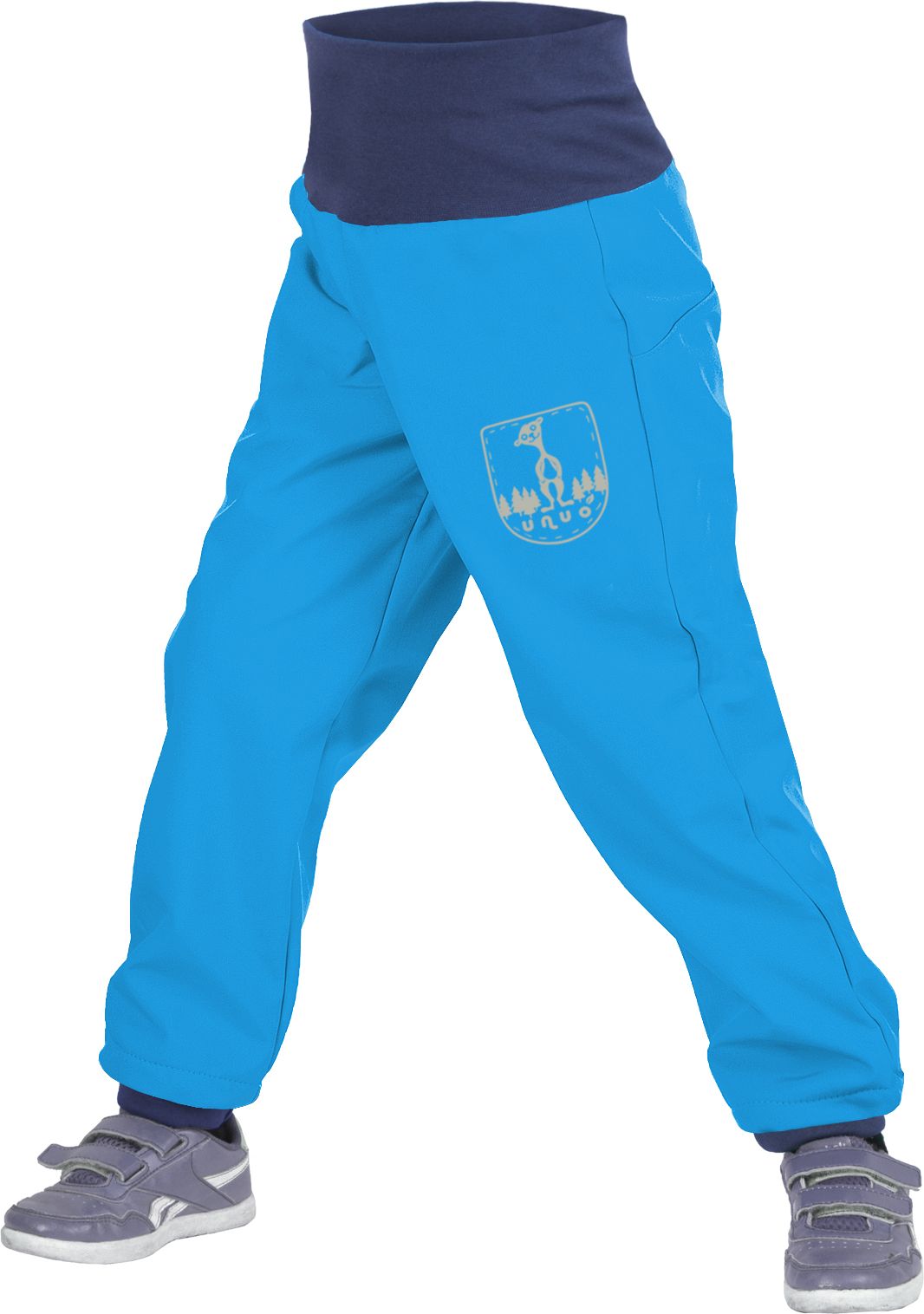 unuo Batolecí softshellové kalhoty s fleecem Tyrkysové + reflexní obrázek Evžen (Softshell toddler trousers with fleece, turquoise) Velikost (Size): 98/104 SLIM - obrázek 1