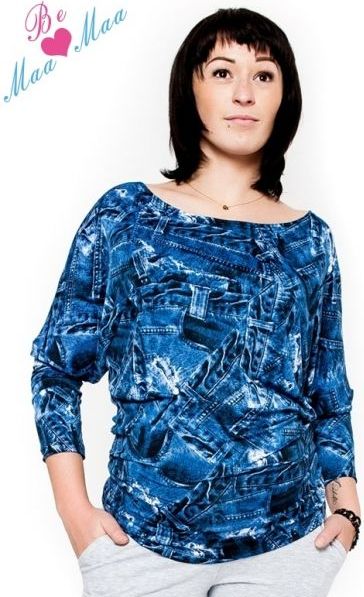 Těhotenské stylové triko, halenka s JEANS vzorem - S/M - obrázek 1
