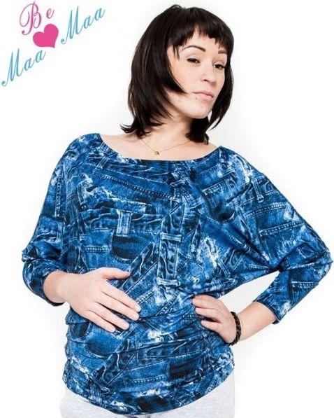 Těhotenské stylové triko, halenka s JEANS vzorem - S/M - obrázek 2