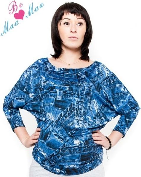 Těhotenské stylové triko, halenka s JEANS vzorem - S/M - obrázek 3