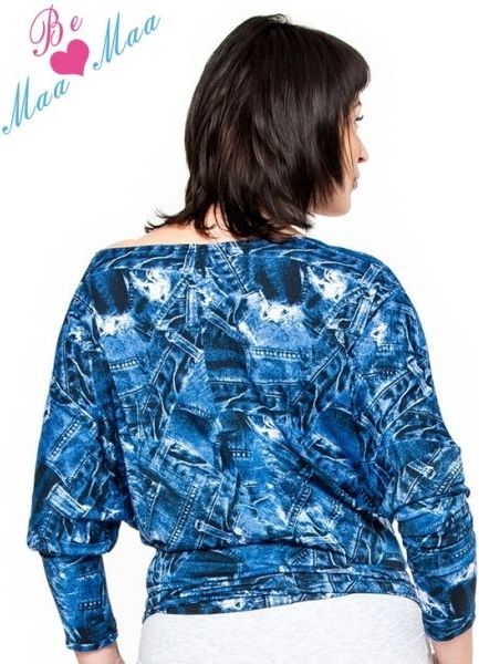 Těhotenské stylové triko, halenka s JEANS vzorem - S/M - obrázek 4