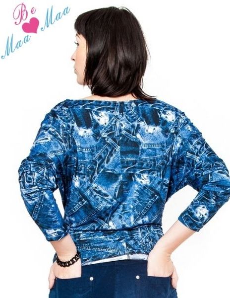 Těhotenské stylové triko, halenka s JEANS vzorem - S/M - obrázek 6