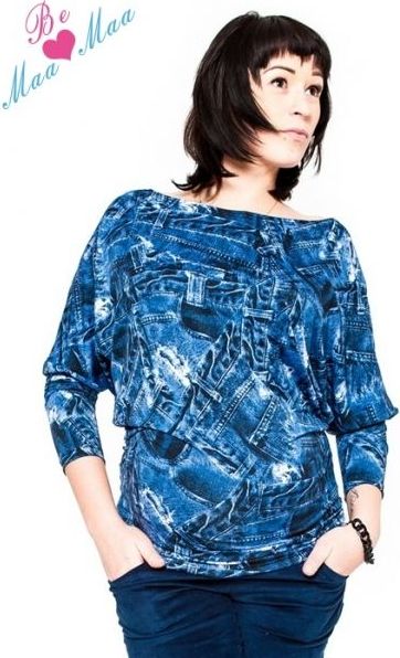 Těhotenské stylové triko, halenka s JEANS vzorem - S/M - obrázek 7