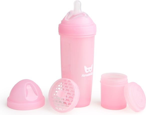 Herobility HeroBottle Antikoliková kojenecká láhev 340 ml, růžová - obrázek 1