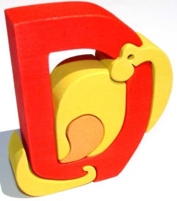 Fauna Dřevěné vkládací puzzle - Abeceda písmenko D dinosaurus - obrázek 2