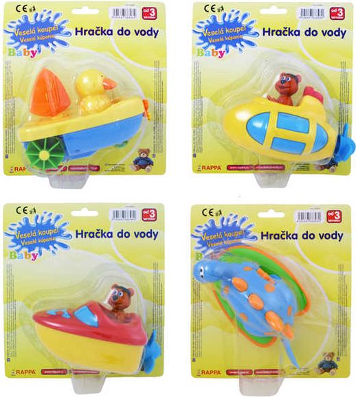 Zvířátko/loď na natažení plastová hračka do vody 4 druhy na kartě - obrázek 1