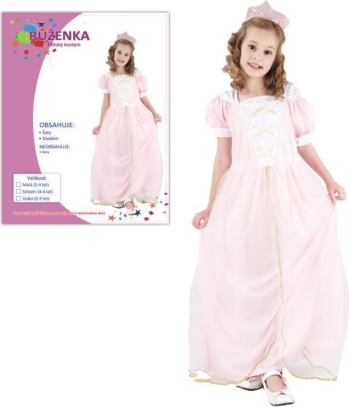 KARNEVAL Šaty PRINCEZNA RŮŽENKA vel. S (110-120 cm) 4-6 let KOSTÝM - obrázek 1