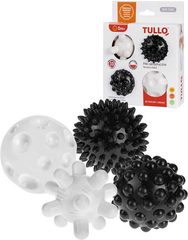 TULLO Baby balónky gumové stimulační černobílé set 4ks pro miminko - obrázek 1