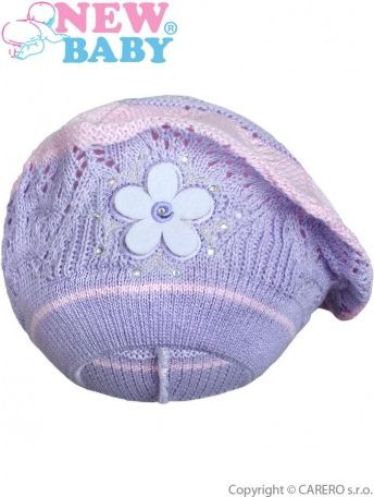 Pletená čepička-baret New Baby fialová, Fialová, 104 (3-4r) - obrázek 1