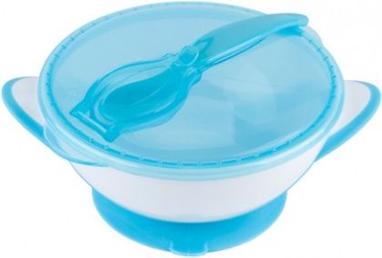 Uzaviratelná miska s přísavkou a lžičkou Baby Ono - modrá - obrázek 1