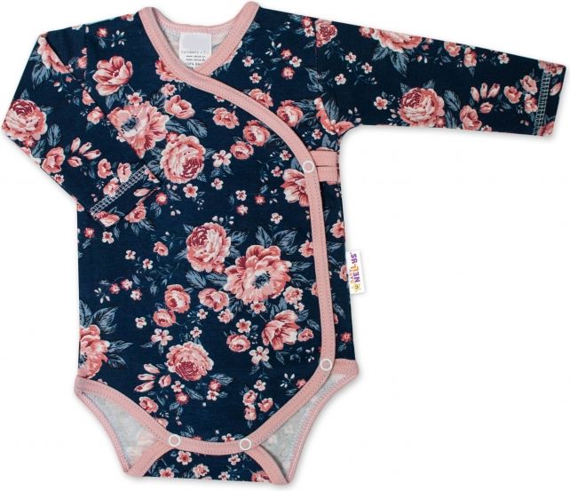 Baby Nellys Baby Nellys 2-dílná sada, body dl.rukáv zap. bokem + polodupačky Růžičky, granát, vel. 62 62 (3-6m) - obrázek 2