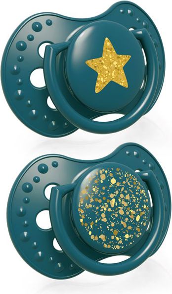 LOVI Dudlík silikonový dynamický Stardust 18 m+ 2 ks zelený - obrázek 1