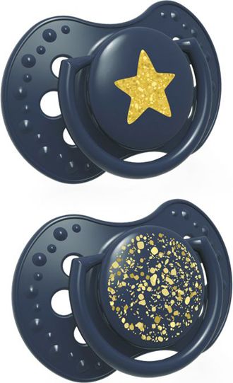 LOVI Dudlík silikonový dynamický Stardust 18 m+ 2 ks modrý - obrázek 1