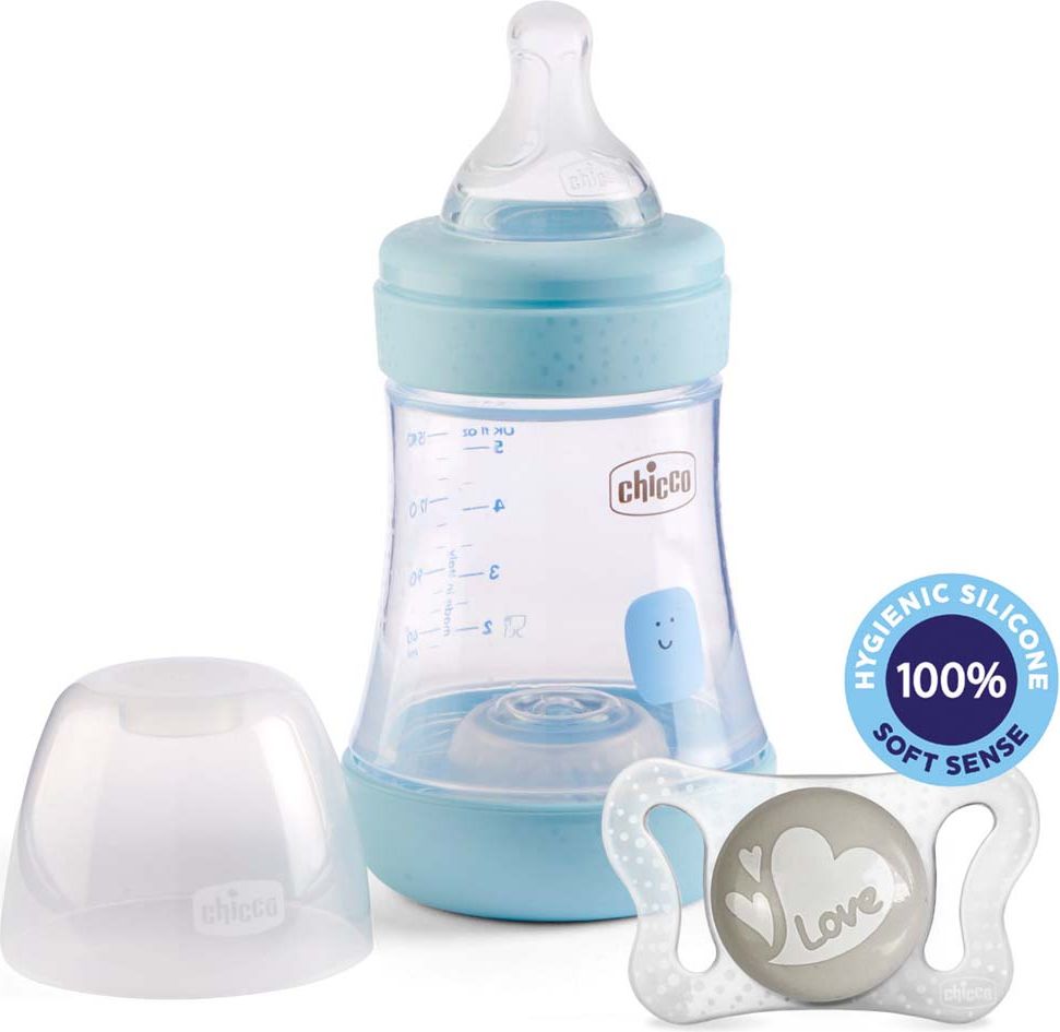 CHICCO Láhev kojenecká Perfect 5 silikon, 150 ml kluk + vzorek Šidítko Physio Micro 0-2m - obrázek 2