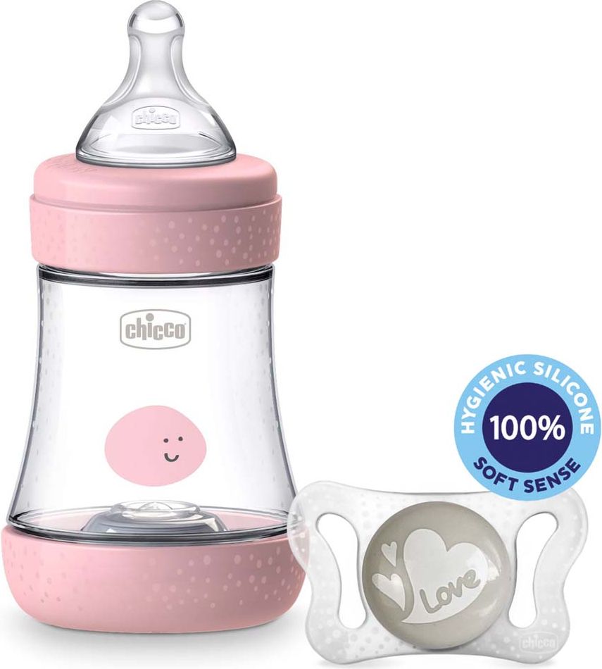 CHICCO Láhev kojenecká Perfect 5 silikon, 150 ml dívka + vzorek Šidítko Physio Micro 0-2m - obrázek 1