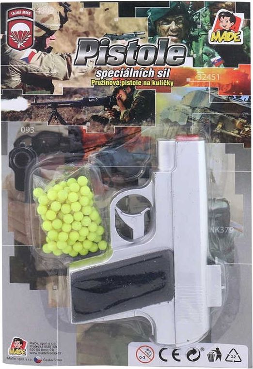 Pistole na kuličky stříbrná 13cm policejní kuličkovka set s náboji plast - obrázek 2