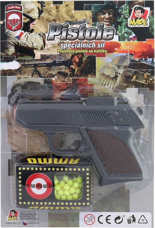 Pistole na kuličky černá 12cm policejní kuličkovka set s náboji plast - obrázek 2