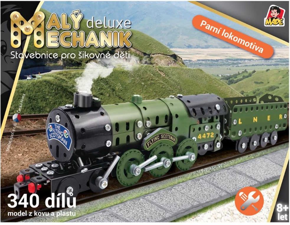 Malý mechanik Parní lokomotiva šroubovací STAVEBNICE s nástroji 340 dílků - obrázek 2