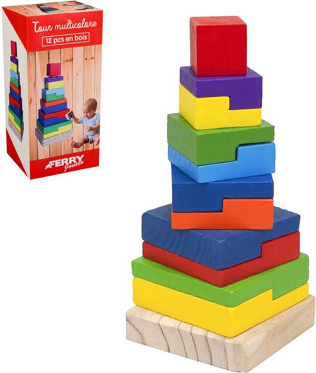 DŘEVO Baby věž 20cm skládačka na tyči *DŘEVĚNÉ HRAČKY* - obrázek 1