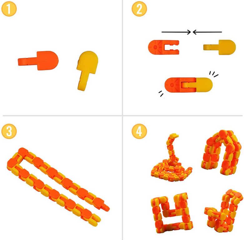 Hra Fidget puzzle skládačka antistresová had 28cm 3 barvy plast - obrázek 5