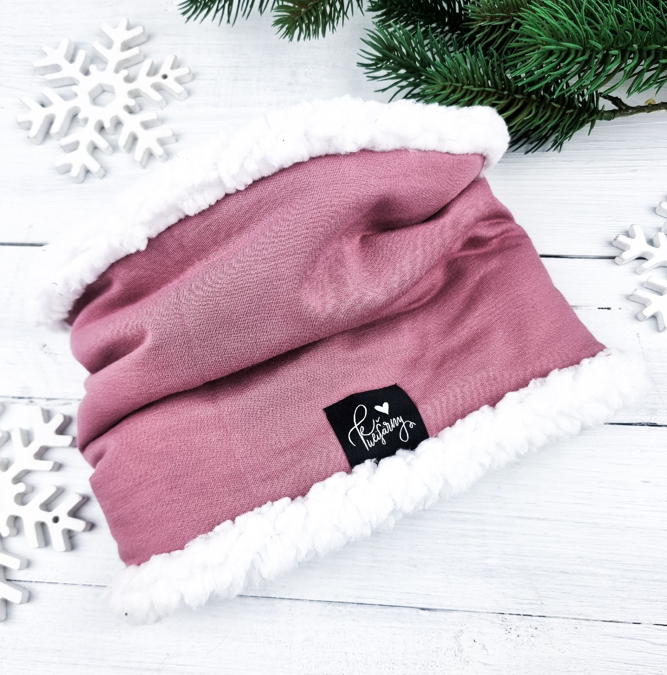 Kulišárny (handmade) Nákrčník s beránkem ,,OldPink,, white VELIKOST: 74-80 - obrázek 1