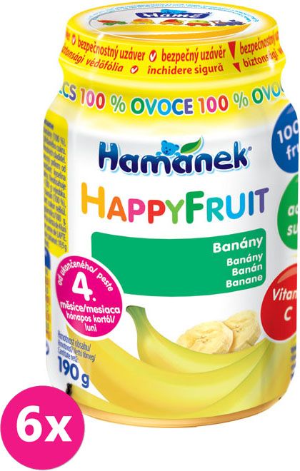 6x HAMÁNEK HappyFruit 100% S banánem, (190 g) - ovocný příkrm - obrázek 1