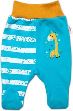 Baby Nellys Bavlněné kojenecké polodupačky, Giraffe, tyrkysové - obrázek 1