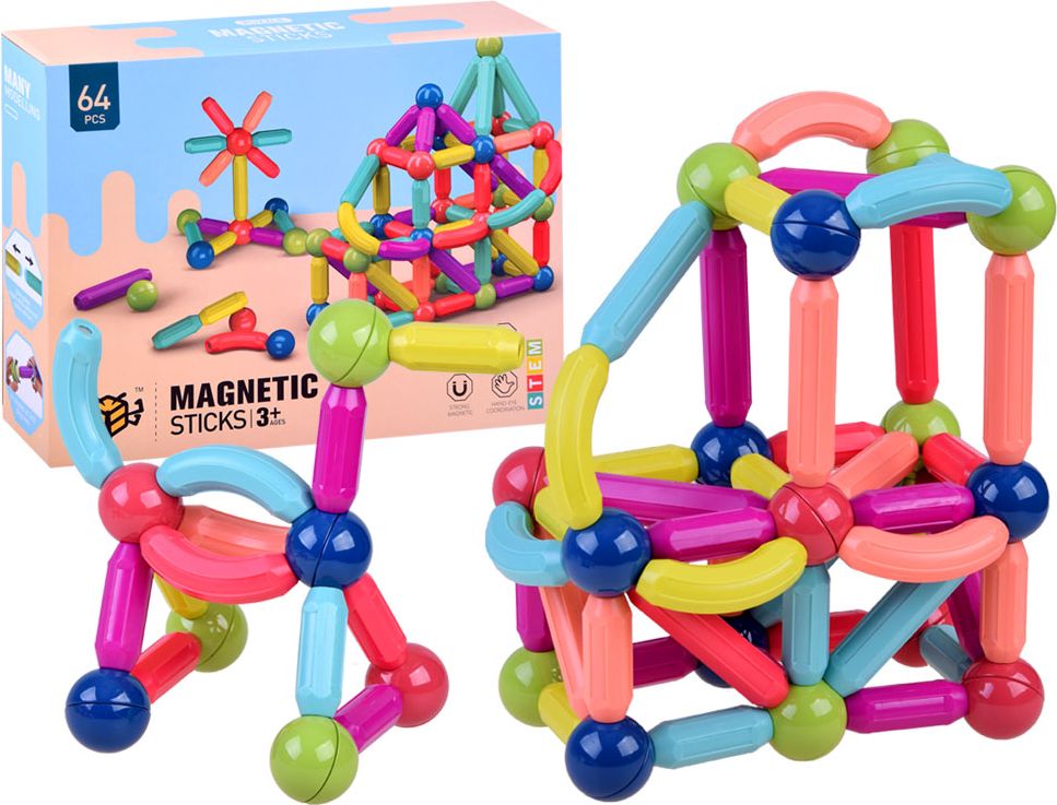 Mamido  Dětská magnetická stavebnice 64 dílů - obrázek 1
