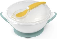 Miska plastová s přísavkou - SE LŽÍČKOU bílo-mátová - BabyOno - obrázek 1