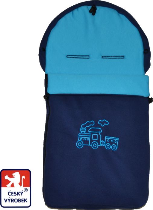 Podzimní fusak do kočárku Dětský svět jeans/tyrkys s vláčkem - obrázek 1