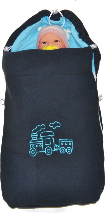 Podzimní fusak do kočárku Dětský svět jeans/tyrkys s vláčkem - obrázek 2