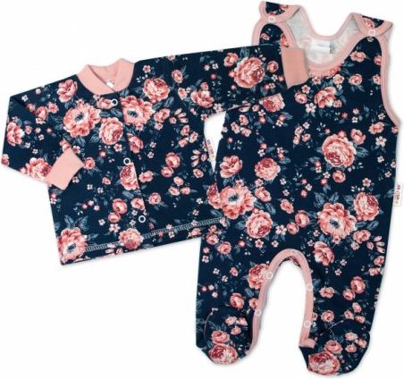 Baby Nellys 2-dílná sada, bavlněné dupačky s košilkou Růžičky, granát, Velikost koj. oblečení 56 (1-2m) - obrázek 1