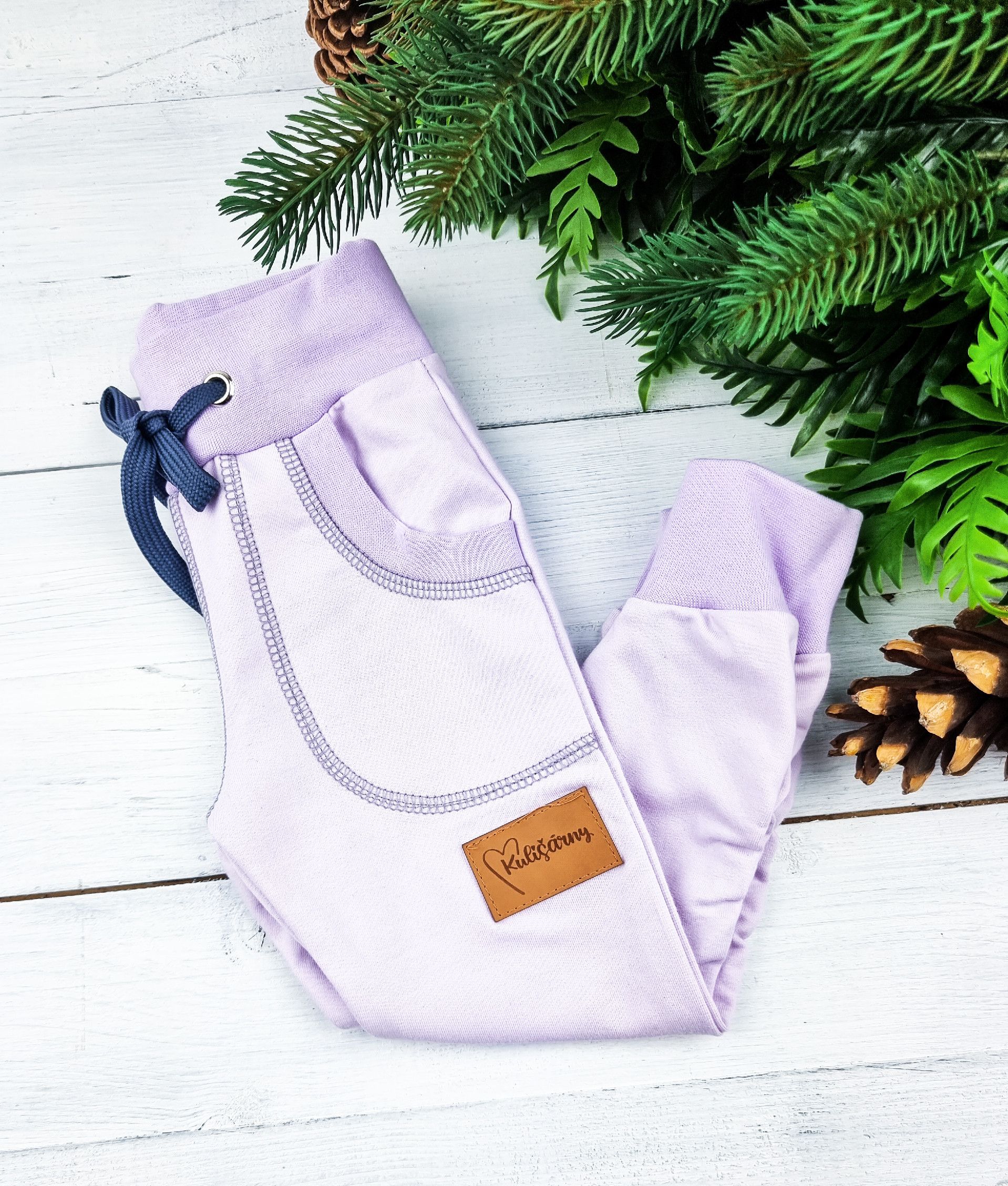 Kulišárny (handmade) Tepláčky ,,PURPLE,, řasené VELIKOST: 86-92 - obrázek 1