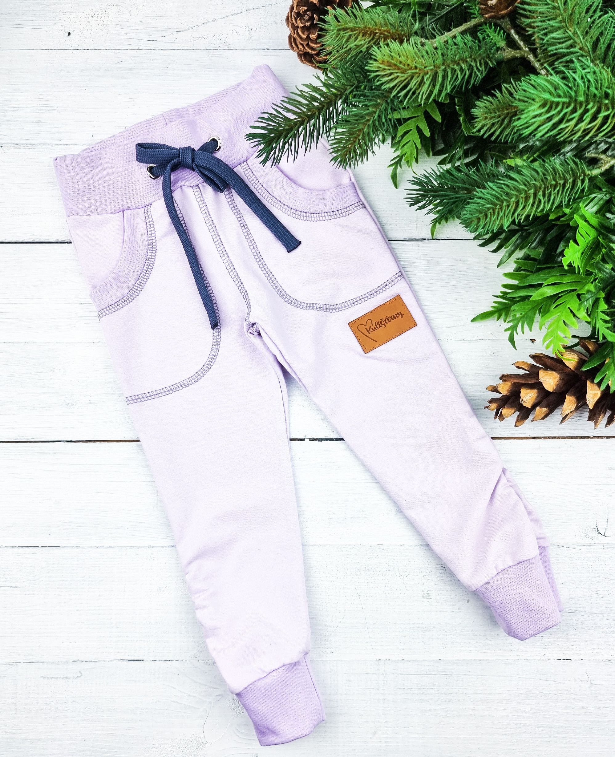 Kulišárny (handmade) Tepláčky ,,PURPLE,, řasené VELIKOST: 86-92 - obrázek 2