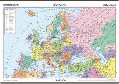 Evropa - školní fyzická nástěnná mapa, 136x96 cm/1:5 mil. - obrázek 1