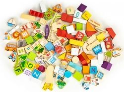 Kostky dřevěné 120ks - ZVÍŘÁTKA A MĚSTO barevné - EcoToys - obrázek 4