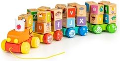 Dřevěný vláček s kostkami 26ks - ABECEDA A OBRÁZKY barevný - EcoToys - obrázek 1