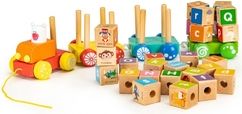 Dřevěný vláček s kostkami 26ks - ABECEDA A OBRÁZKY barevný - EcoToys - obrázek 3