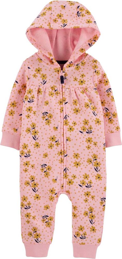 CARTER'S Overal na zip fleece přechodný Pink Floral dívka NB - obrázek 1