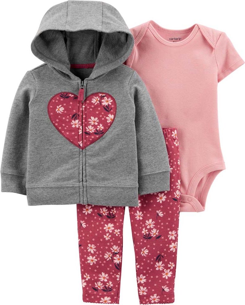CARTER'S Set 3dílný mikina, legíny, body kr. rukáv Pink Heart dívka NB - obrázek 1