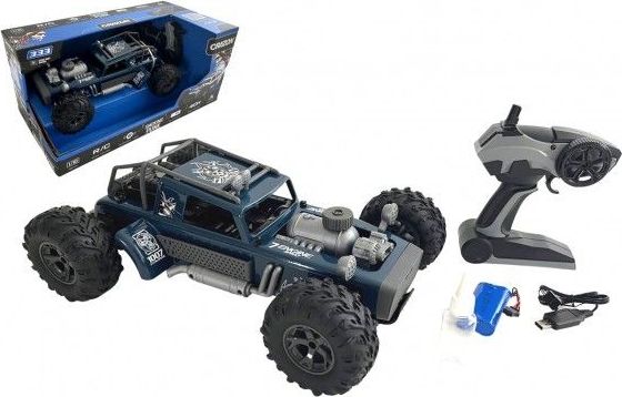 Auto RC buggy vypouštějící páru plast 38cm modré 2,4GHz na bat. + dobíjecí pack v krabici 55x26x30cm - obrázek 1