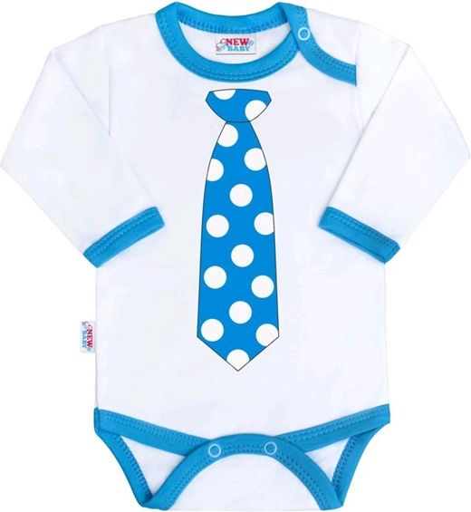 Dětské body s kravatou, New Baby, puntíkovaná s modrým lemováním velikost 74 - obrázek 1