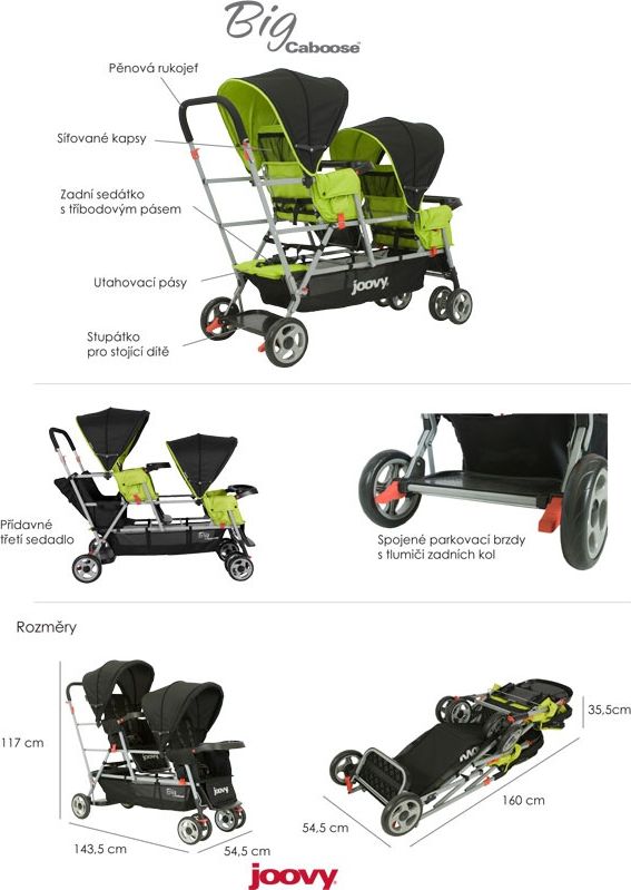 Joovy - Kočárek Big Caboose borůvkově modré - obrázek 8