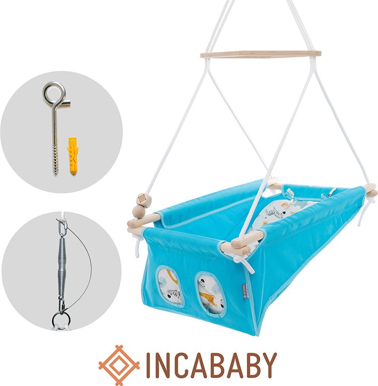 INCABABY Houpačka dětská Babyswing 0m + Zoo FW + pružina + hák do houpačky - obrázek 1